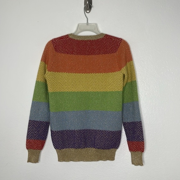 Madeleine Thompson Rainbow & Gold 100% Cashmere Multi Color Sweater Sz Small - Picture 3 of 4